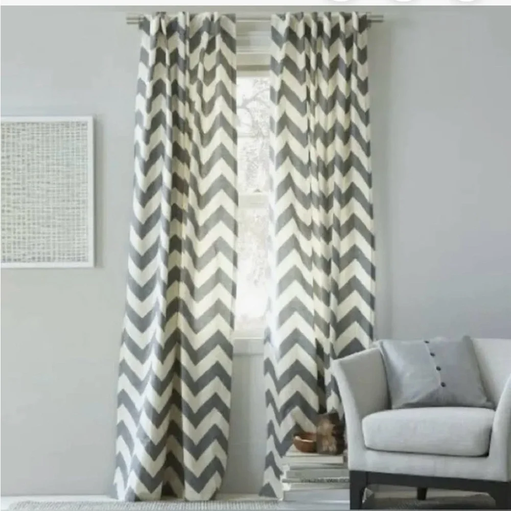 West elm Chevron Pattern Gray and White Window Curtains- 4 panels